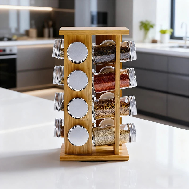 wooden kitchen condiment rack rotatable fragrance finishing rack multi-layer seasoning bottle storage rack