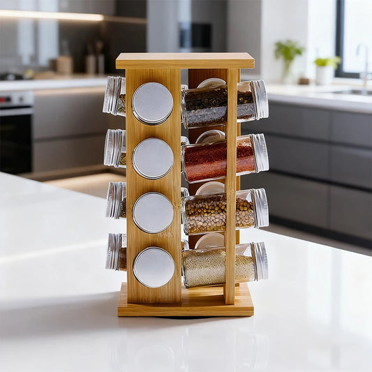 wooden kitchen condiment rack rotatable fragrance finishing rack multi-layer seasoning bottle storage rack