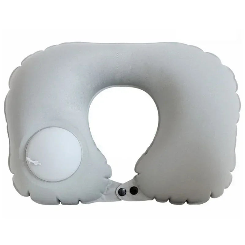 Flannel Press Inflatable U Shaped Pillow Ergonomic Supportive 18s Quick Inflate Foldable Neck Pillow for Travel Nap