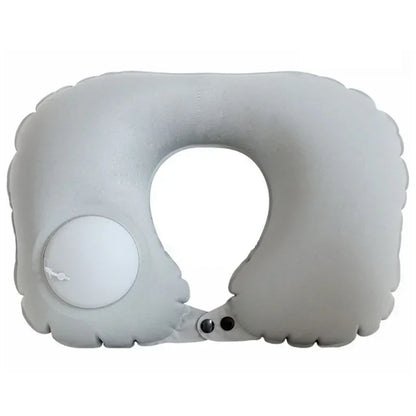 Flannel Press Inflatable U Shaped Pillow Ergonomic Supportive 18s Quick Inflate Foldable Neck Pillow for Travel Nap