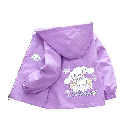 Sanrio kuromi Children Girls Hooded Jacket Coat 2026 Autumn Baby Boy Cartoon Cars Long Sleeve Casual Clothing Kids Outerwear