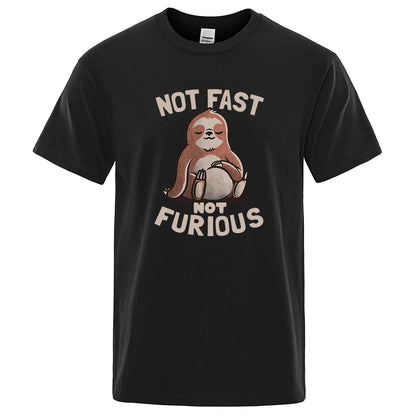 Not Fast Not Furious Kawaii Sloth Print Clothing Men Street Oversized T Shirts Breathable Cotton Streetwear Creativity T-Shirt