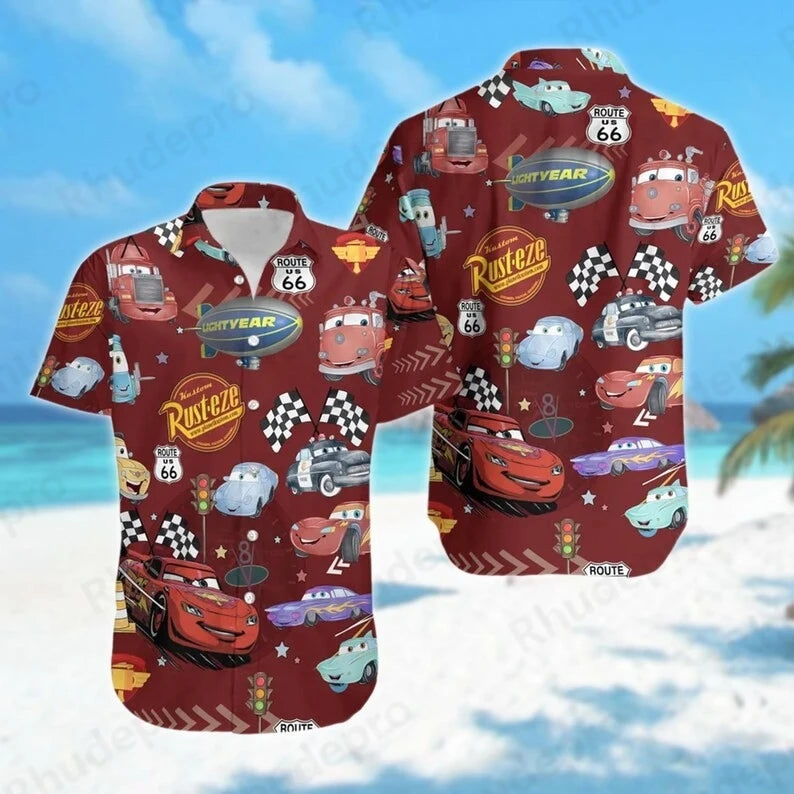 Disney Personalizes Lightning Mcqueen Men Women Shirt Cars Movie Hawaiian Shirt Kids Summer Beach Shirt