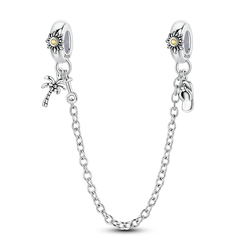 Leisurely 925 Sterling Silver Beach Trip Hawaiian Bikini Surf Coconut Tree Charm Fit DIY Bracelet Necklace Travel Souvenirs