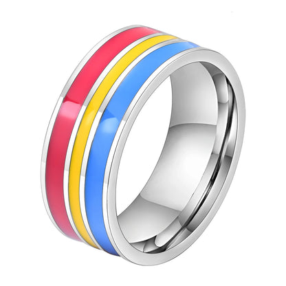 Stainless Steel Lesbian LGBT Ring for Women Couple , pride Love Promise Band Stripe Flag Color Engagement Rings