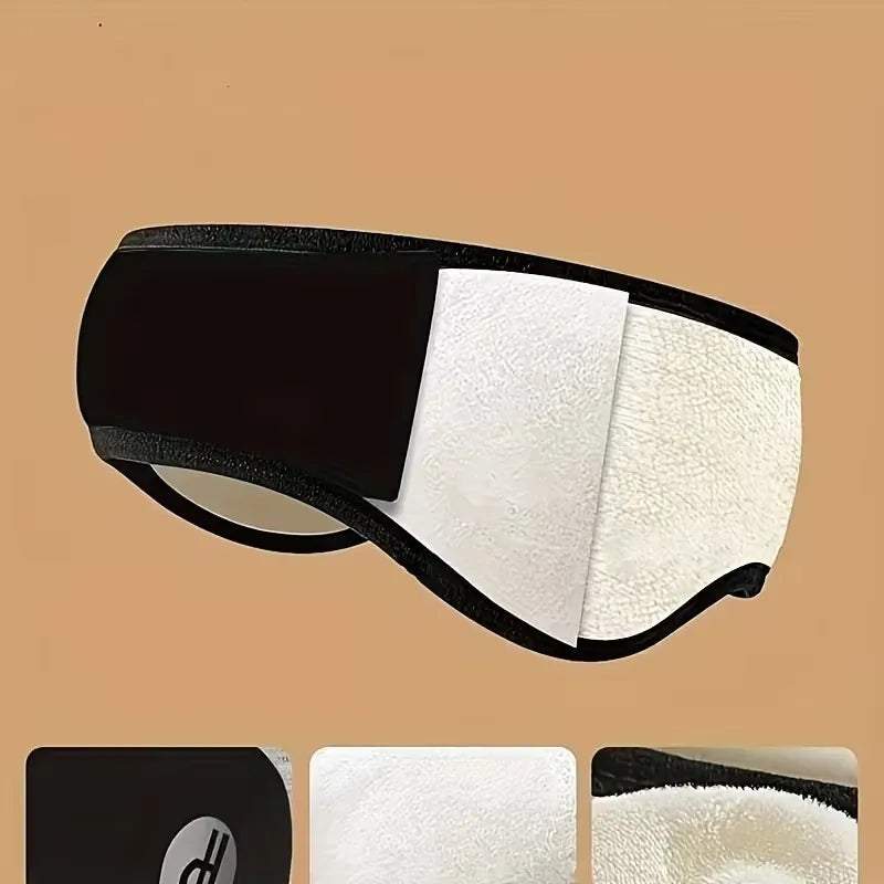 Comfortable Noise-Canceling Sleep Mask with Ear Loops - Adjustable Soft Polyester Fiber Eye Mask for Travel and Home Use, No Batteries Needed, Pure Black Design Helps You Sleep Peacefully