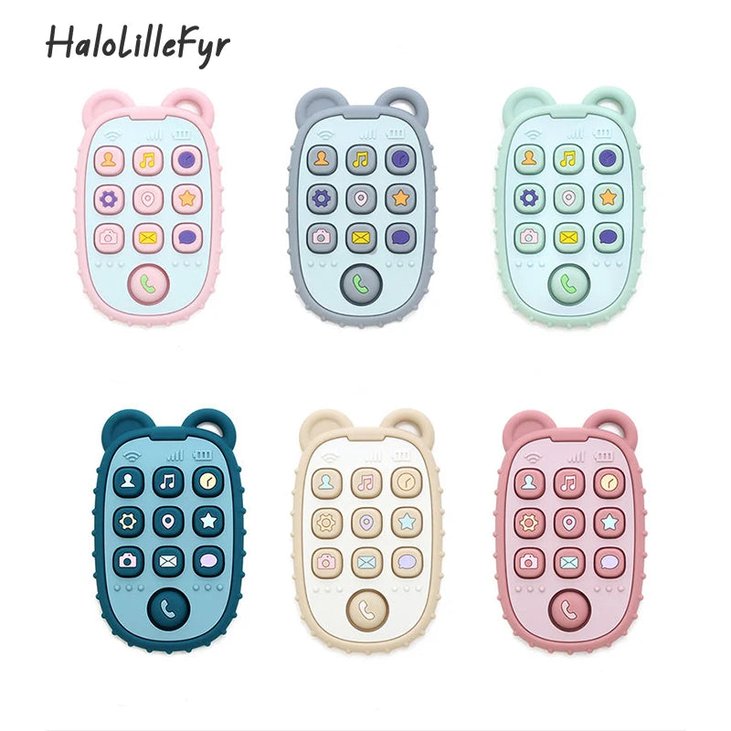 Baby Soft Silicone Phone Remote Control Teether Toy BPA Free Bear Shaped Nursing Teething Toys for Toddler Sensory Development