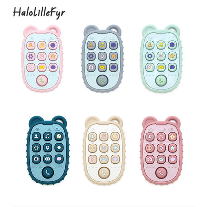 Baby Soft Silicone Phone Remote Control Teether Toy BPA Free Bear Shaped Nursing Teething Toys for Toddler Sensory Development
