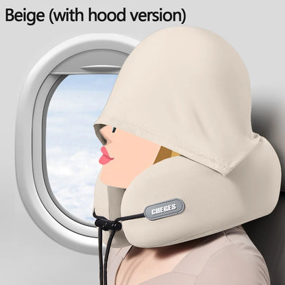 1pc Car Interior U-shaped Pillow, Neck Support Hooded Travel Portable Airplane Neck Pillow, Memory Foam Travel Pillow, Foldable