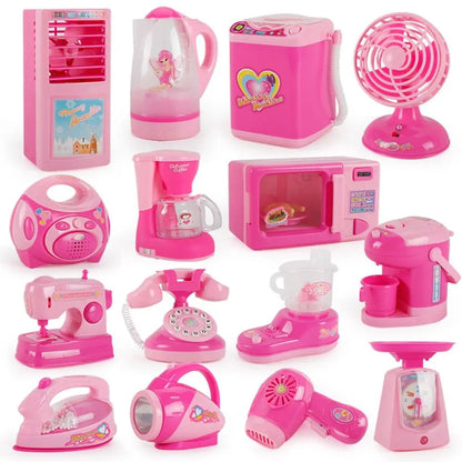 Coffee Machine Household Appliances Toys Vacuum Cleaner Toaster Blender Pretend Play Set Cooking with Light Kitchen Toys
