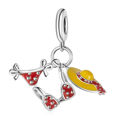 Leisurely 925 Sterling Silver Beach Trip Hawaiian Bikini Surf Coconut Tree Charm Fit DIY Bracelet Necklace Travel Souvenirs