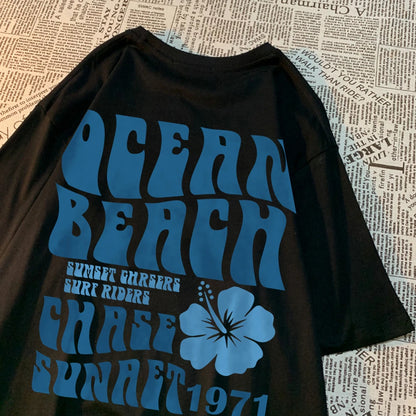 Ocean Beach Chase Sunset 1971 Loose Men Women Tshirts Pattern Tee Clothes Summer T Shirts Harajuku Loose Cotton Couple T-Shirt