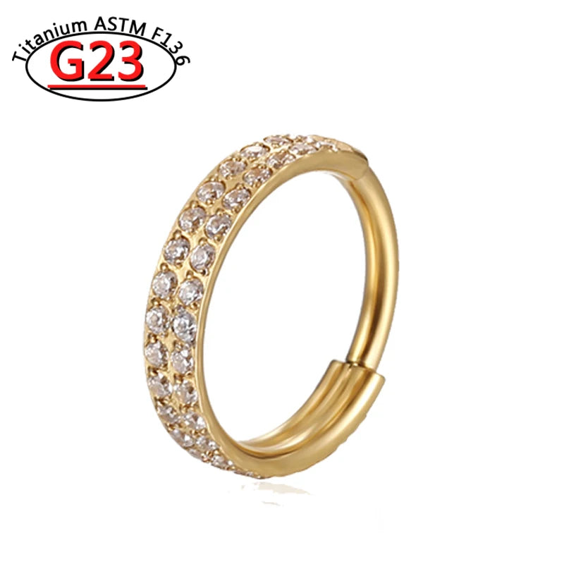 G23 Titanium Piercing Double Layered Triple Stack Hinged Zircon Nose Ring Helix Cartilage CZ Small Cartilage Septum Clicker