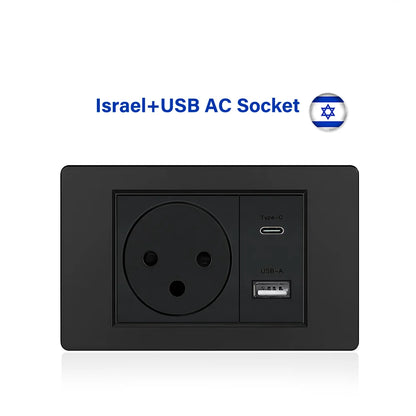 Israel USB Type C Charging Wall Socket 118mm*72mm White & Black Flame Retardant PC Panel Power Socket for Home Office Kitchen