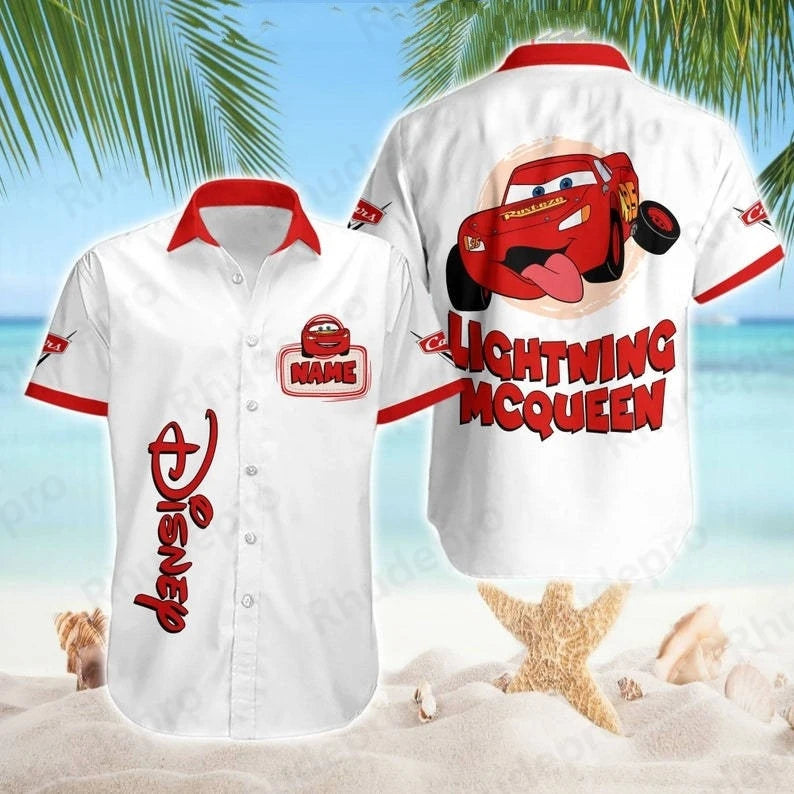 Disney Personalizes Lightning Mcqueen Men Women Shirt Cars Movie Hawaiian Shirt Kids Summer Beach Shirt