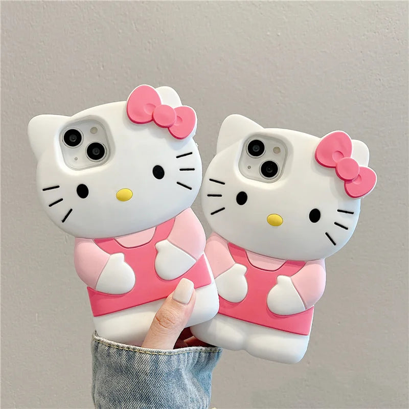 For iPhone 17 16 15 14 13 12 11 Pro Plus mini Max Xs XR 6 7 8 SE Silicone Bow Pink KT Soft Cover Case