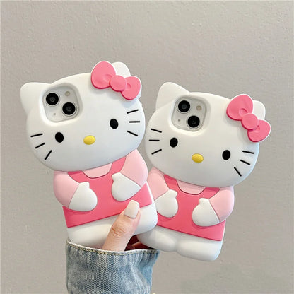 For iPhone 17 16 15 14 13 12 11 Pro Plus mini Max Xs XR 6 7 8 SE Silicone Bow Pink KT Soft Cover Case