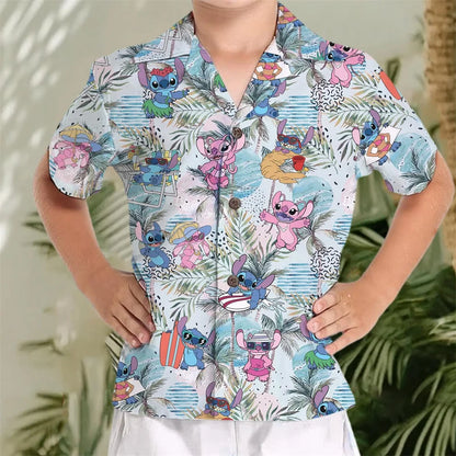 Stitch Button Shirts/Hawaiian Shirts Disney Trip Hawaiian Shirts Fun Stitch Cartoon Vacation Shirts For Men And Women Fashion