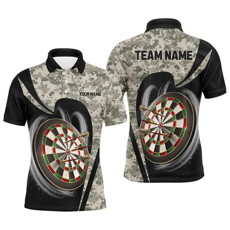 Cool 3D Personalized Orange Darts Board Flame Men Dart Polo Shirt Custom Team League Dart Jerseys Uniform Gift For Darts Lovers