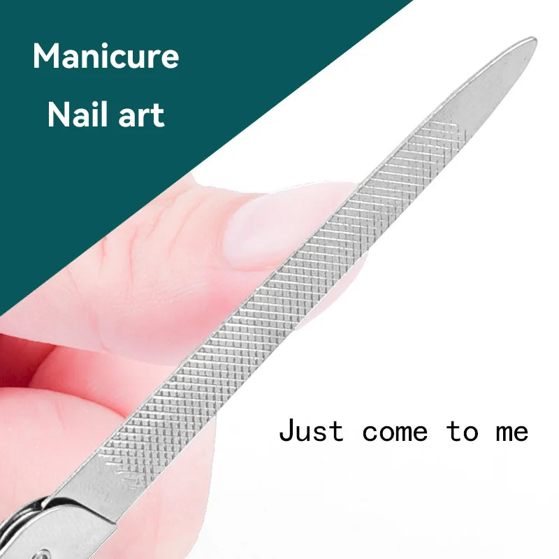 The stainless steel folding nail file strip is a portable and convenient tool for beauty, nail care and manicure