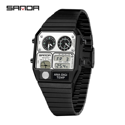 SANDA New 3192 Men's Square Men's Electronic Watch Waterproof LED Thermometer Stopwatch For Men's Electronic Watch