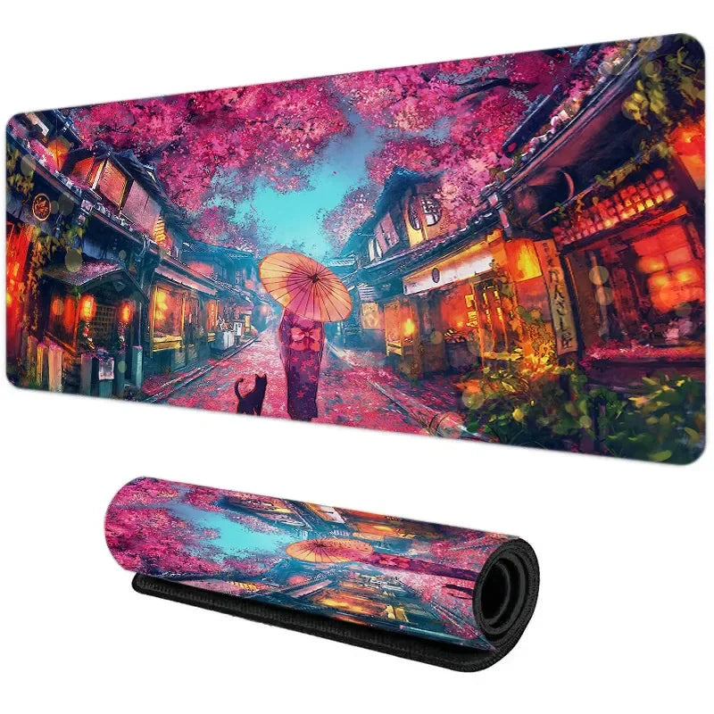 Sakura Japanese Street Anime Mouse Pad Gaming XL Home New HD Mousepad XXL Non-Slip Rubber Office Keyboard Carpet Laptop Mice Mat