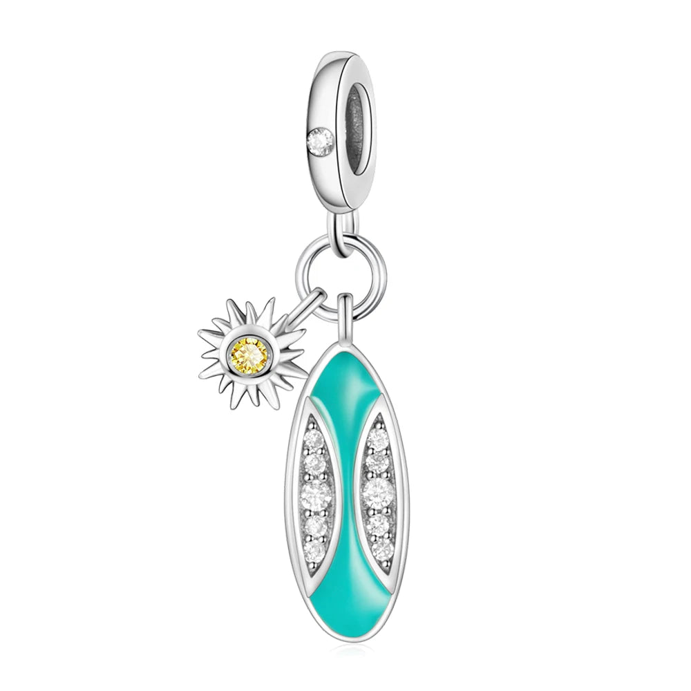Leisurely 925 Sterling Silver Beach Trip Hawaiian Bikini Surf Coconut Tree Charm Fit DIY Bracelet Necklace Travel Souvenirs