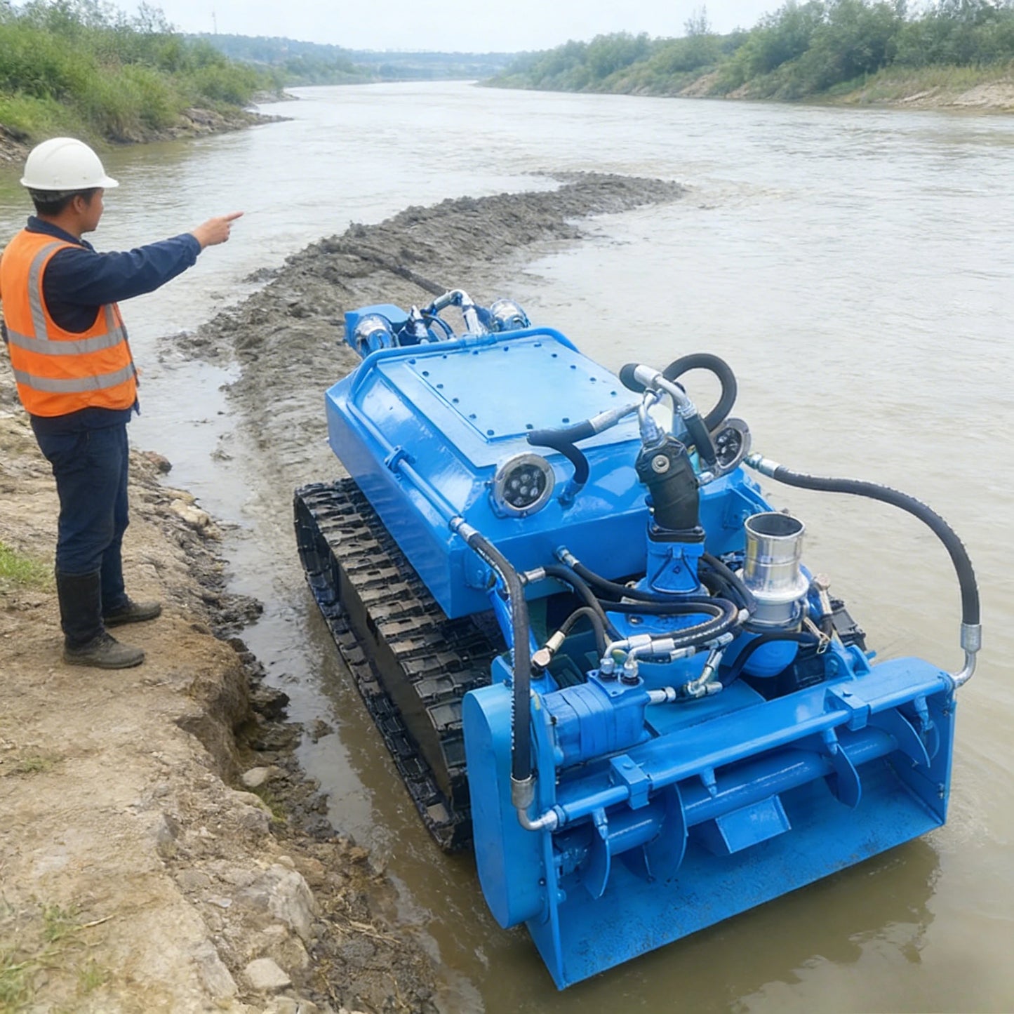 Fully Automated Customized Dredging Robot Eco-friendly Closed-loop Operation for River Septic Tank Dredging