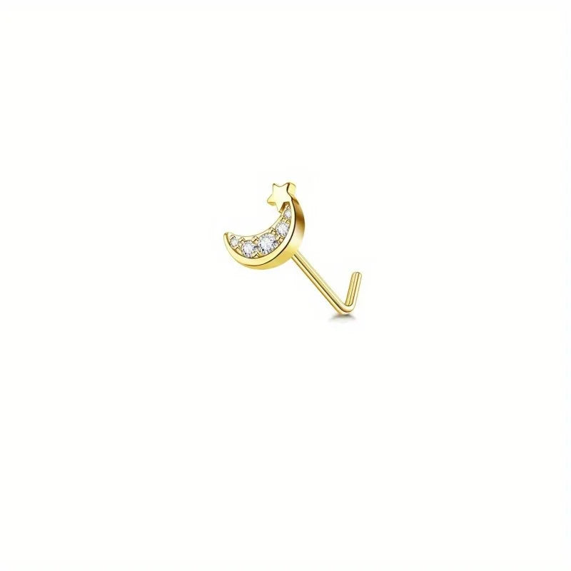 Drperfect 1Pc 22G Nose Studs L Shaped Nose Rings Studs for Women Opal CZ Heart Butterfly Nose Piercing Jewelry