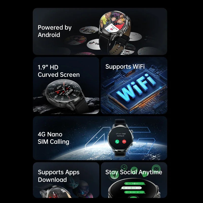 Smart Watch X 1.9'' Display IP67 Washable 2MP Camera 4G Android Watch