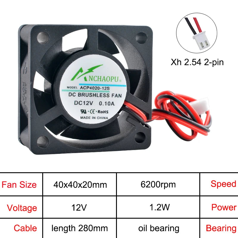 ACP4020 4cm 40mm fan 40x40x20mm DC5V/12V/24V 2pin Axial flow fan cooling fan for power printer industrial control computer