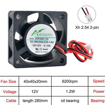 ACP4020 4cm 40mm fan 40x40x20mm DC5V/12V/24V 2pin Axial flow fan cooling fan for power printer industrial control computer