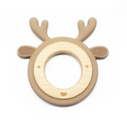 New Design Customized Cartoon Animals Baby Teether Toy 1PC Food Grade Wooden Ring Chewing Products Kids Molar Essentials