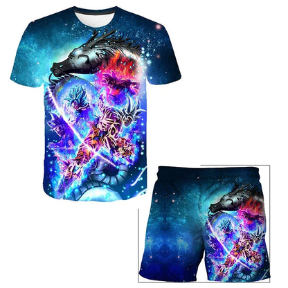 Fashion Dragon Ball Z Tshirt Set Kids Vegeta Boys Clothes Girls Mens Women T-shirt Suit Trucksuit Clothes 3d Goku Short Sleeve