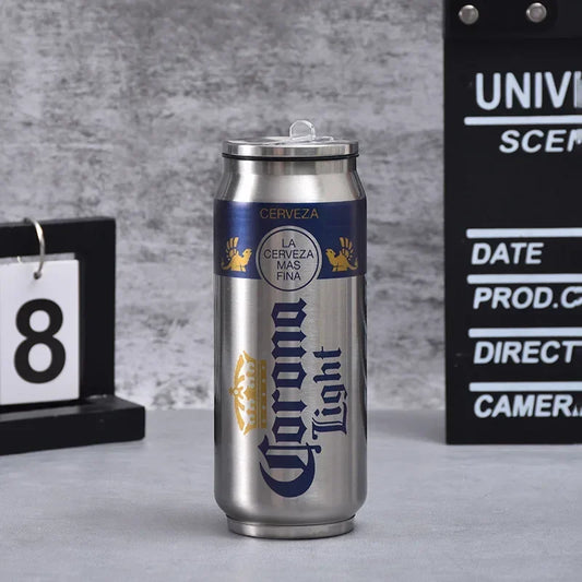 500ml Thermos Stainless Steel Cup Creative Beer Can Insulated Cup Vacuum Cups with Straw Cold Keeper Cola Cans Insulated Bottle