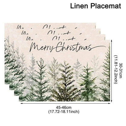Linen Christmas Tree Placemats Navidad Noel Winter Table Mats for Kitchen Dining Christmas Decorations for Home 2025 Xmas Party