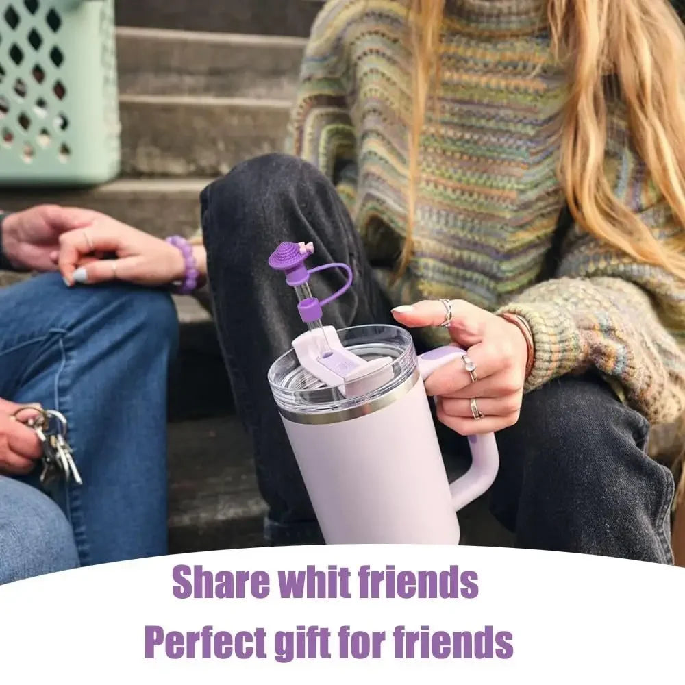 3pcs Accessories Set 1 Spill Proof Stopper Butterfly Straw Cover Boot 1 Straw and Brush and 1 Flower Charm Chain for Stanley Cup