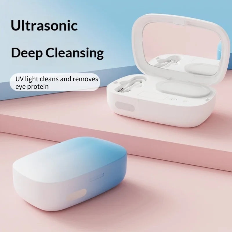 Portable Ultrasonic Contact Lens Cleaner Case with High Frequency Vibration USB Rechargeable Travel Beauty Pupil Storage Box Kit