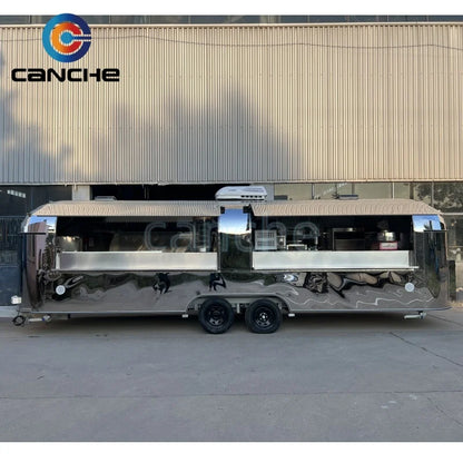 Mobile Airstream Remorque Snack Pizza Fast Food Truck Stainless Steel Catering Concession Coffee Food Trailer For Sale