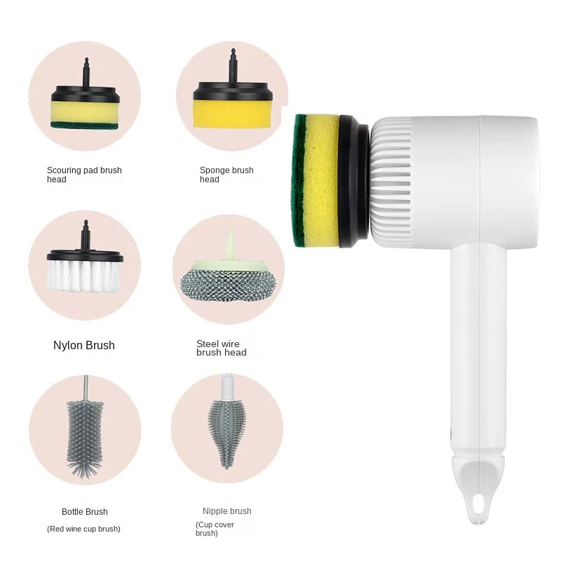 6 Brush head Cleaning Brush Multi-functional Home USB Rechargeable Electric Rotary Scrubber Household Appliances Cleaning