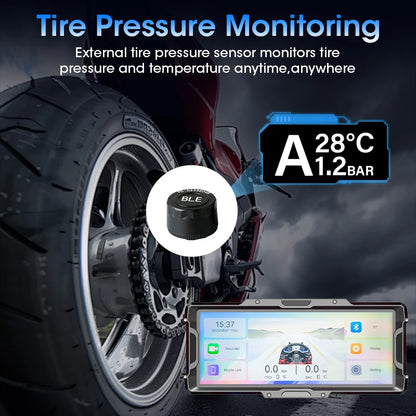 Develuck 8.1" Motorcycle DVR 2K Front Camera Navigation GPS Wireless Carplay Android Auto Moto Monitor with TPMS Sensor Dual BT