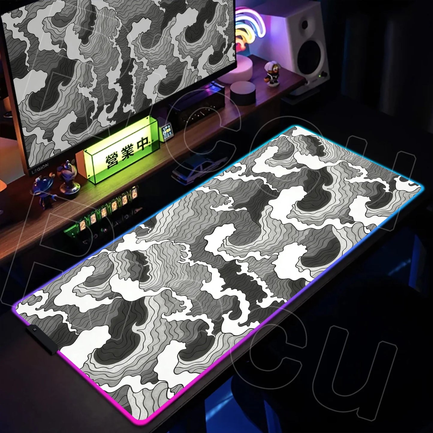 RGB HD Printing XXL Japanese style waves Mouse Pad Large Computer Office Game Table Rubber Gaming Mousepad expand LED Desk Mat