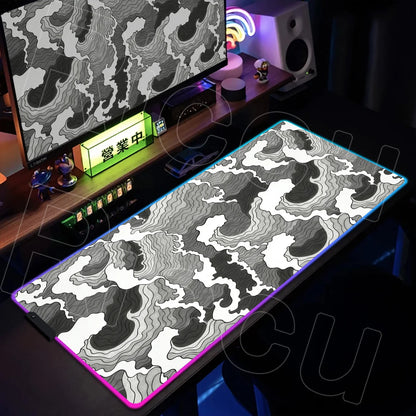 RGB HD Printing XXL Japanese style waves Mouse Pad Large Computer Office Game Table Rubber Gaming Mousepad expand LED Desk Mat