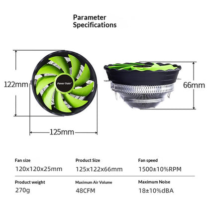 PowerTrain Armored DL120Q Under-Pressure CPU Cooler for Desktop Computer Mainframe Fan 115X/1200/1700/AM4/AM3/AM2/FM2/FM1