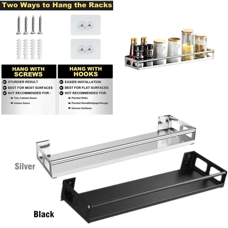 Spice Rack Wall Mount Kitchen Spice Organizer Storage Shelf Punch-Free Shelves Holder for Kitchen Wall Bathroom Household Items