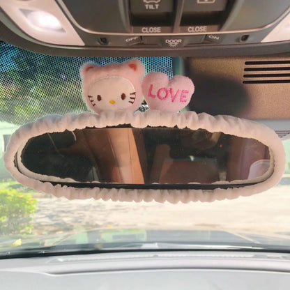Cute Cat Rabbit Car Cartoon Seat Belt New Rearview Mirror Figure South Korea Car Mirror Hanging Accessories Pink Interior Woman