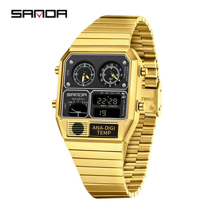 SANDA New 3192 Men's Square Men's Electronic Watch Waterproof LED Thermometer Stopwatch For Men's Electronic Watch