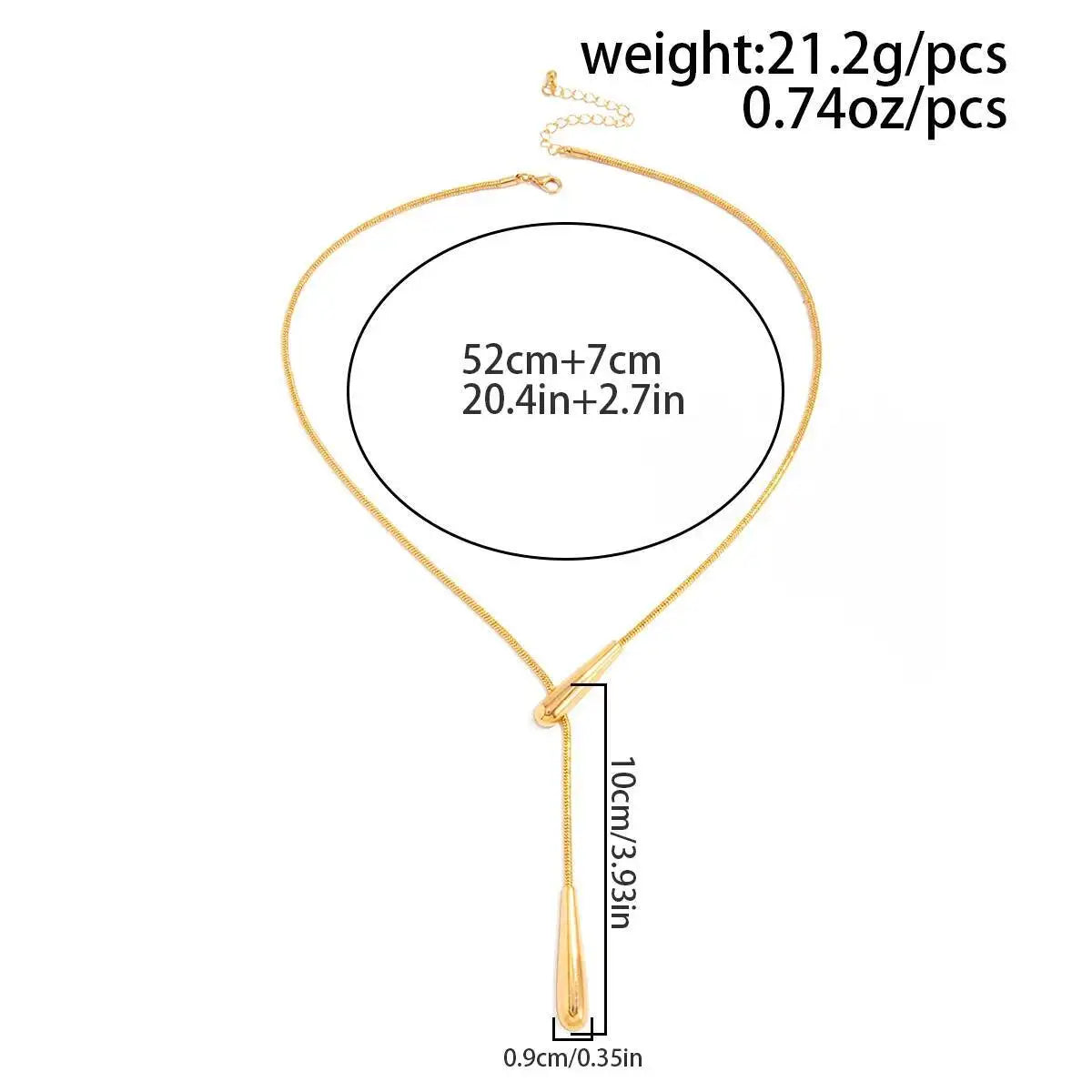 Salircon Trendy Smooth Metal Waterdrop Pendant Necklace Women Hip Hop Punk Simple Sweater Chain Jewelry On The Neck Accessories