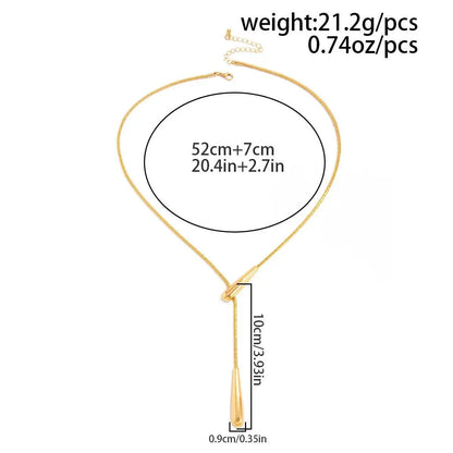 Salircon Trendy Smooth Metal Waterdrop Pendant Necklace Women Hip Hop Punk Simple Sweater Chain Jewelry On The Neck Accessories