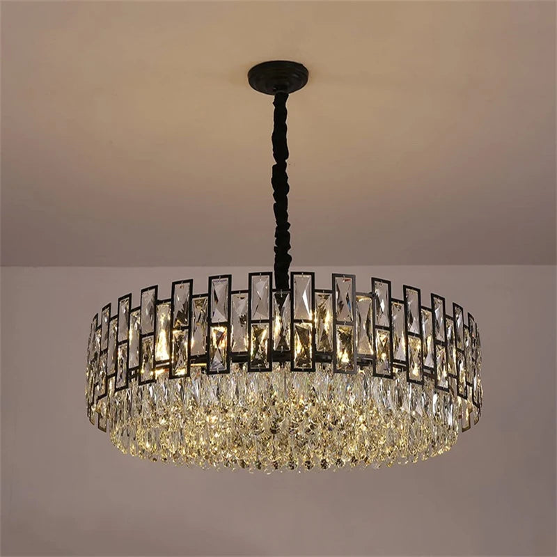 Black Crystal Chandelier For Living Room Modern Home Decor Hanging Lamp Round Bedroom Lighting Fixture Luxury Led Cristal Lustre